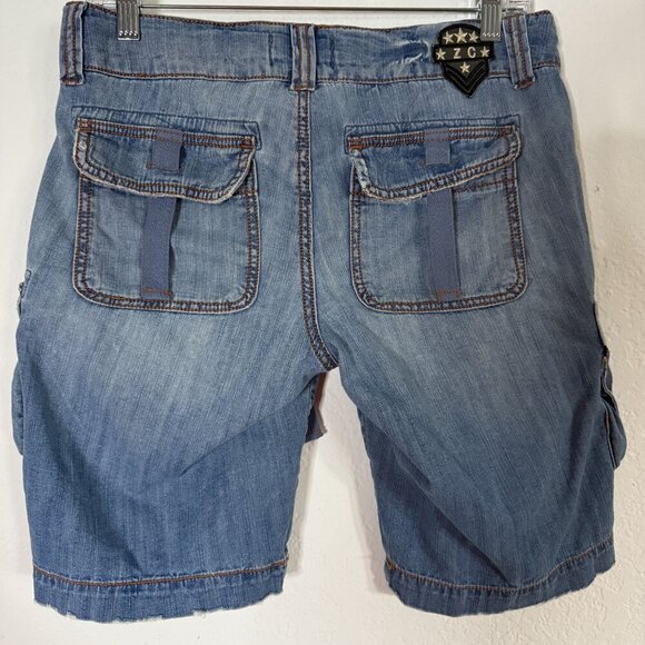 Z. Cavaricci Distressed Denim Cargo Shorts SZ 5 Pockets‎ & Drawstrings Indie - Picture 2 of 7